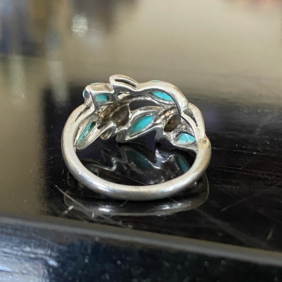 Vintage Designer EA Turquoise Sterling Silver Ring - Size 6 - Picture 5 of 15